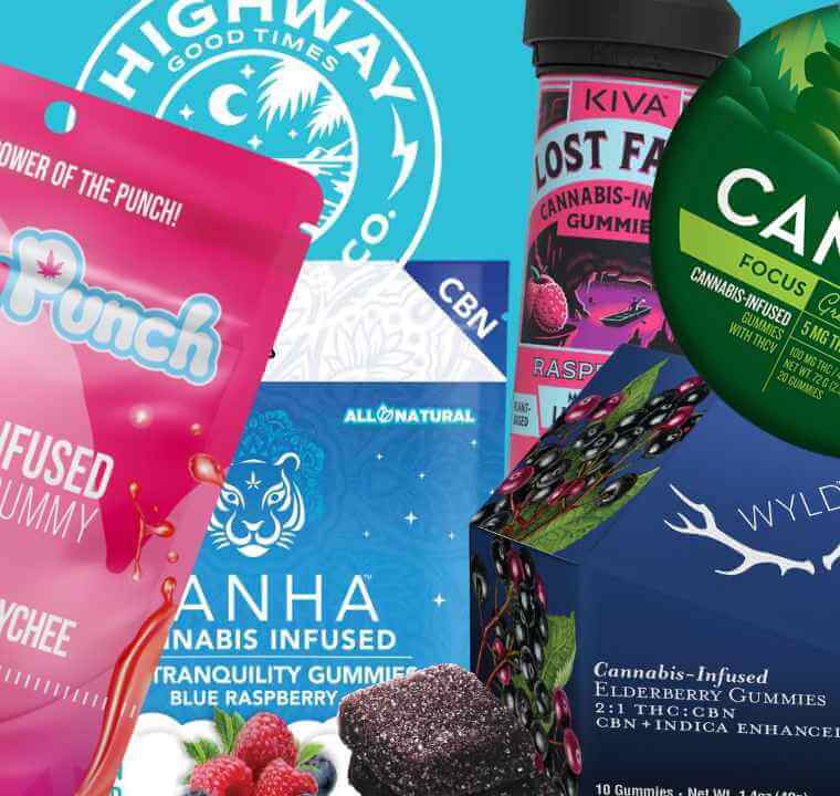 Best THC Gummies in Marina del Rey, featuring Wyld Gummies, Kanha Gummies, Camino Gummies, Lost Farm Gummies and Kushy Punch.